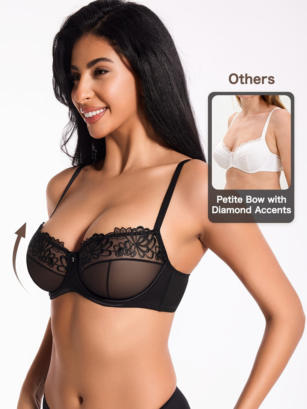 Soutien-gorge grande taille, broderie en relief, trois coloris