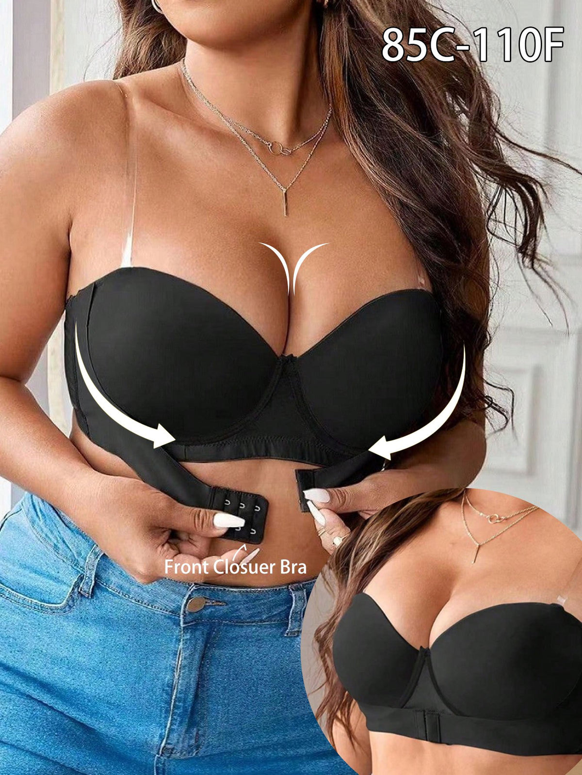 Soutien-gorge grande taille armaturé, agrafe devant, bandeau