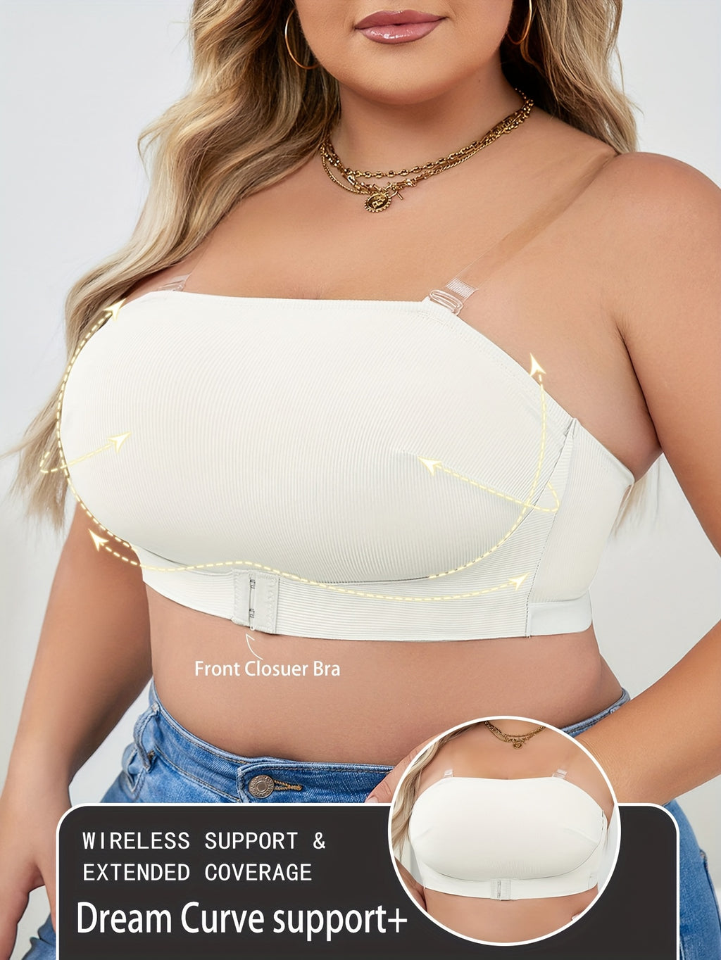 Soutien-gorge sans armature grande taille — Bandeau agrafé devant
