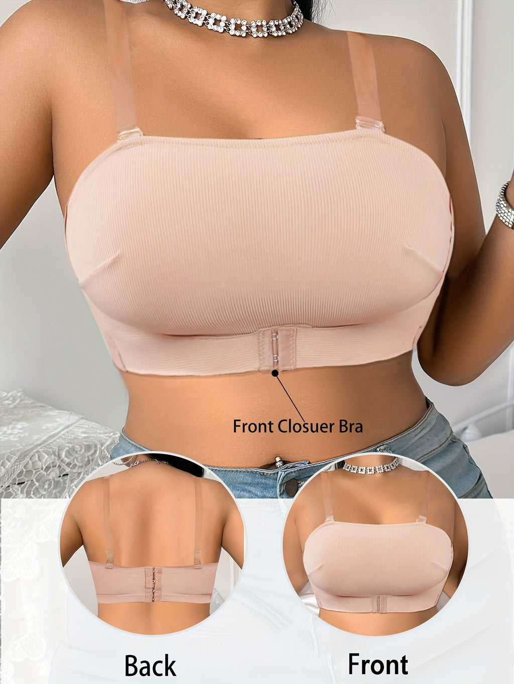 Soutien-gorge sans armature grande taille — Bandeau agrafé devant