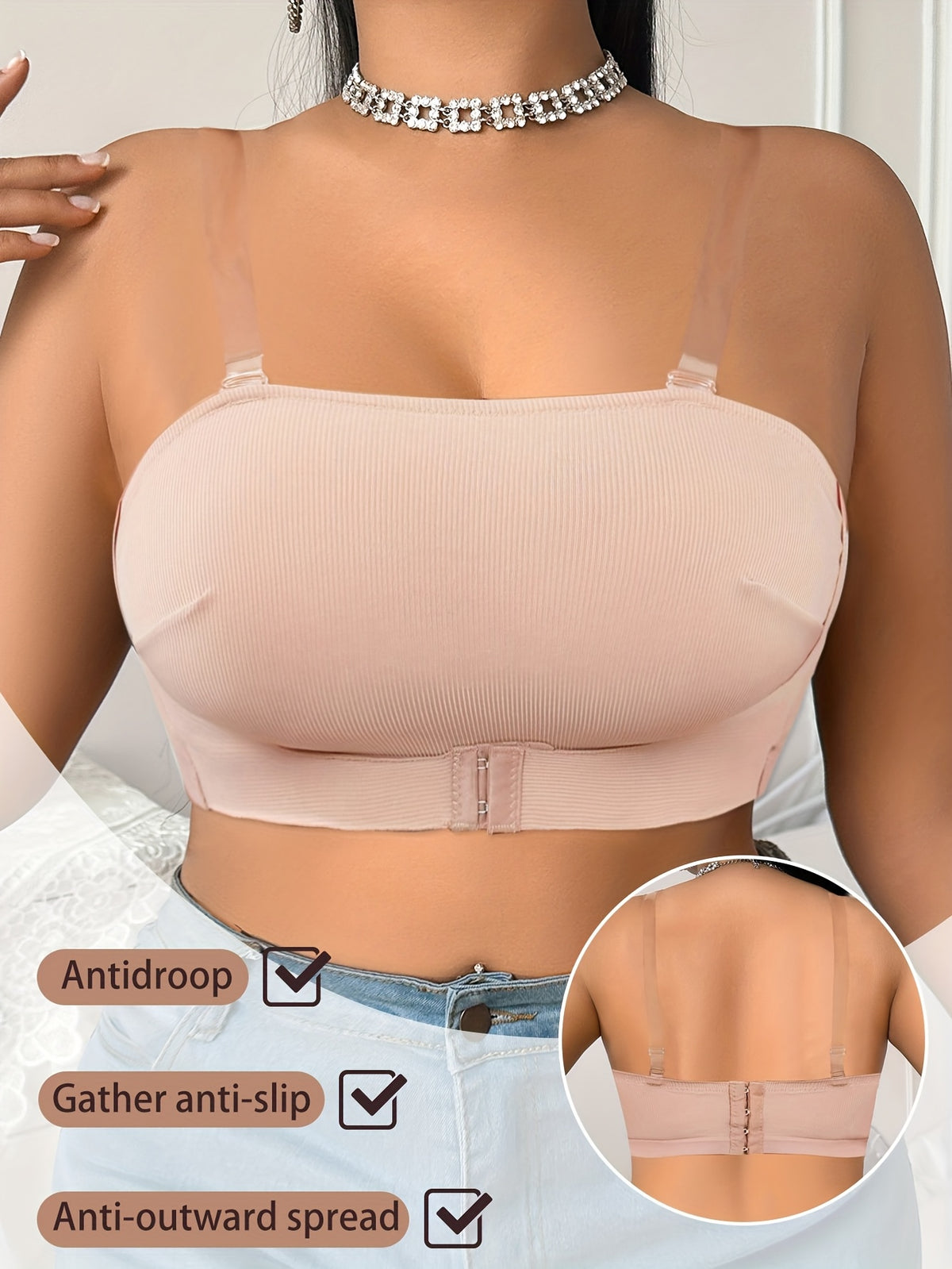 Soutien-gorge sans armature grande taille — Bandeau agrafé devant