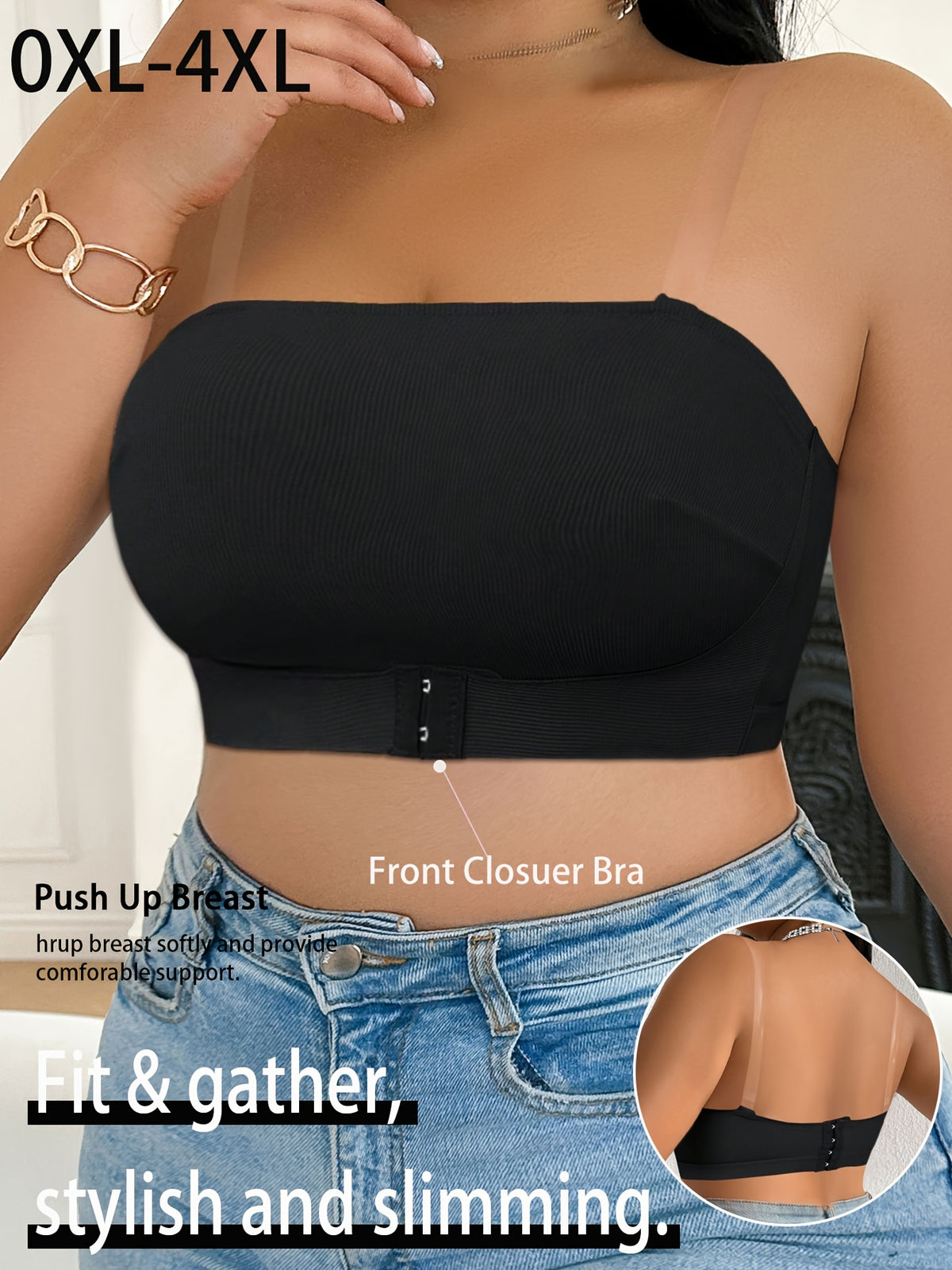 Soutien-gorge sans armature grande taille — Bandeau agrafé devant