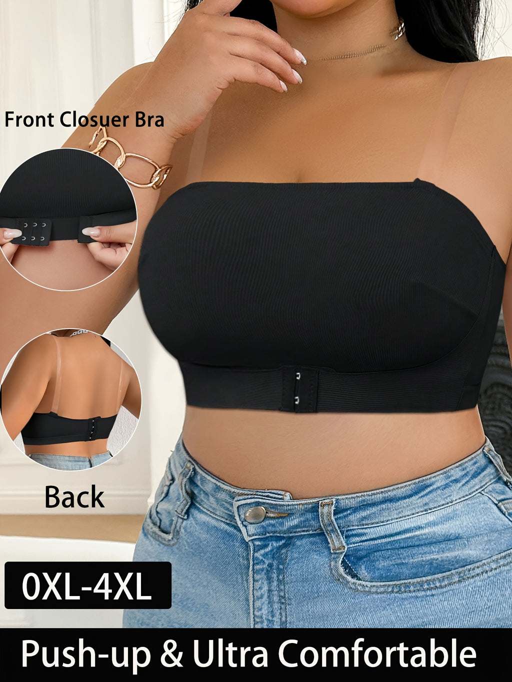 Soutien-gorge sans armature grande taille — Bandeau agrafé devant