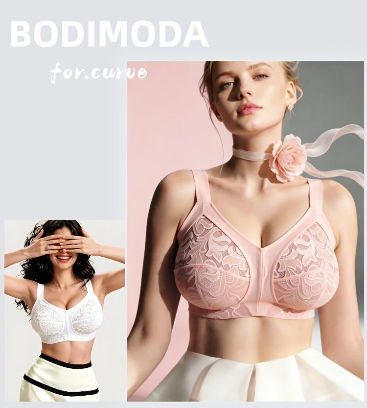 Soutien-gorge grande taille — Tulle brodé, buste couvert