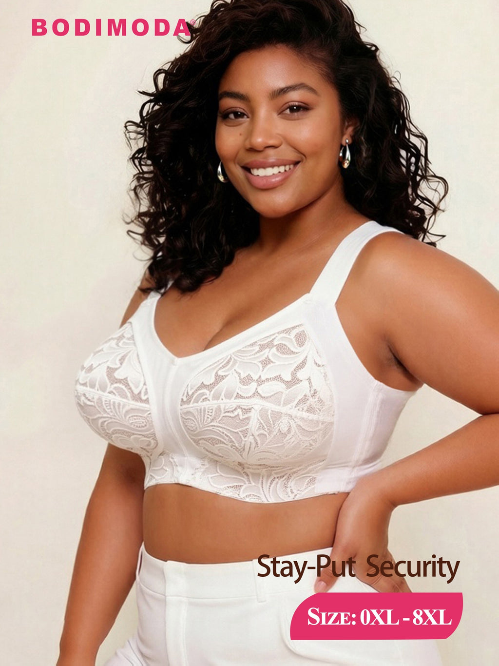 Soutien-gorge grande taille — Tulle brodé, buste couvert