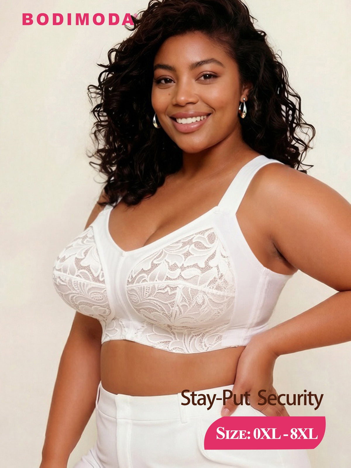 Soutien-gorge grande taille — Tulle brodé, buste couvert