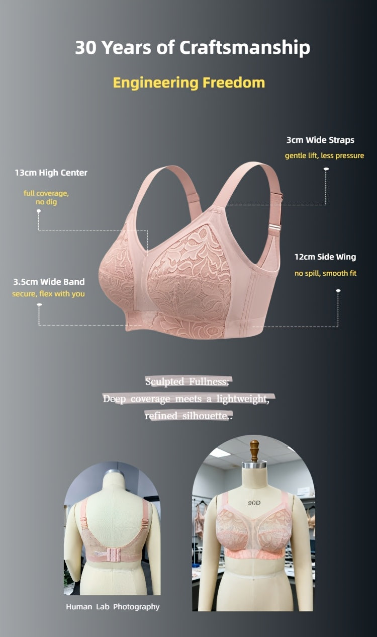 Soutien-gorge grande taille — Tulle brodé, buste couvert