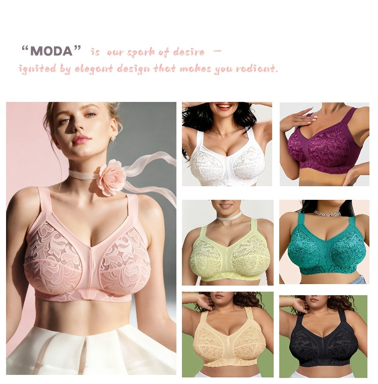 Soutien-gorge grande taille — Tulle brodé, buste couvert