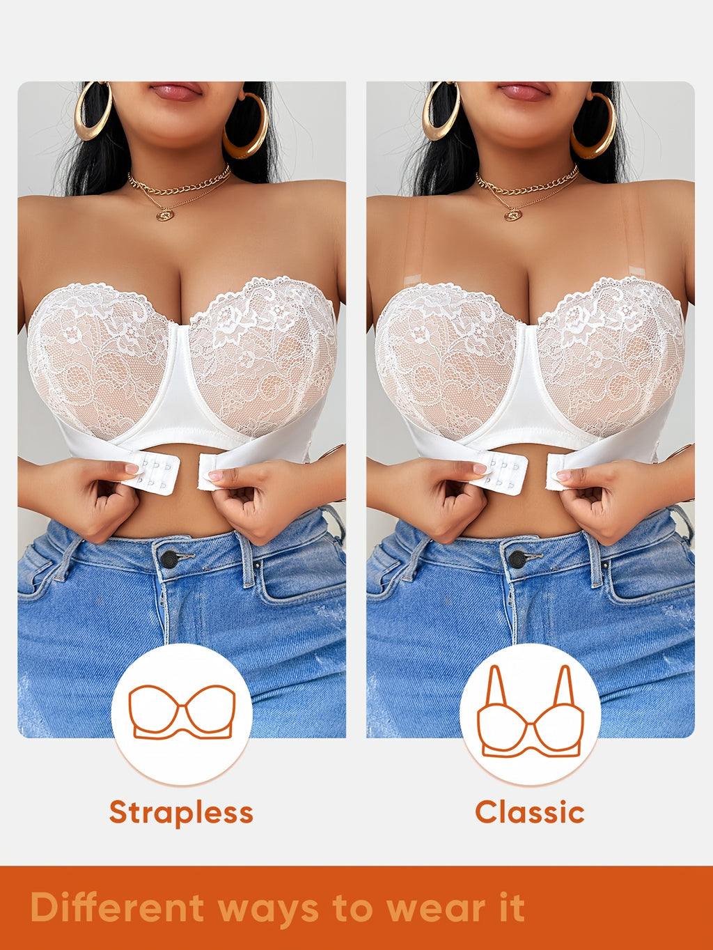Bustier convertible grande taille — Dentelle blanche ou noire
