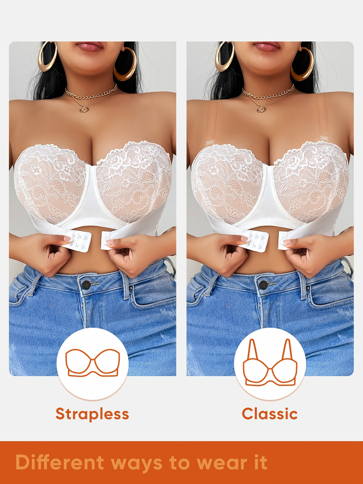 Bustier convertible grande taille — Dentelle blanche ou noire
