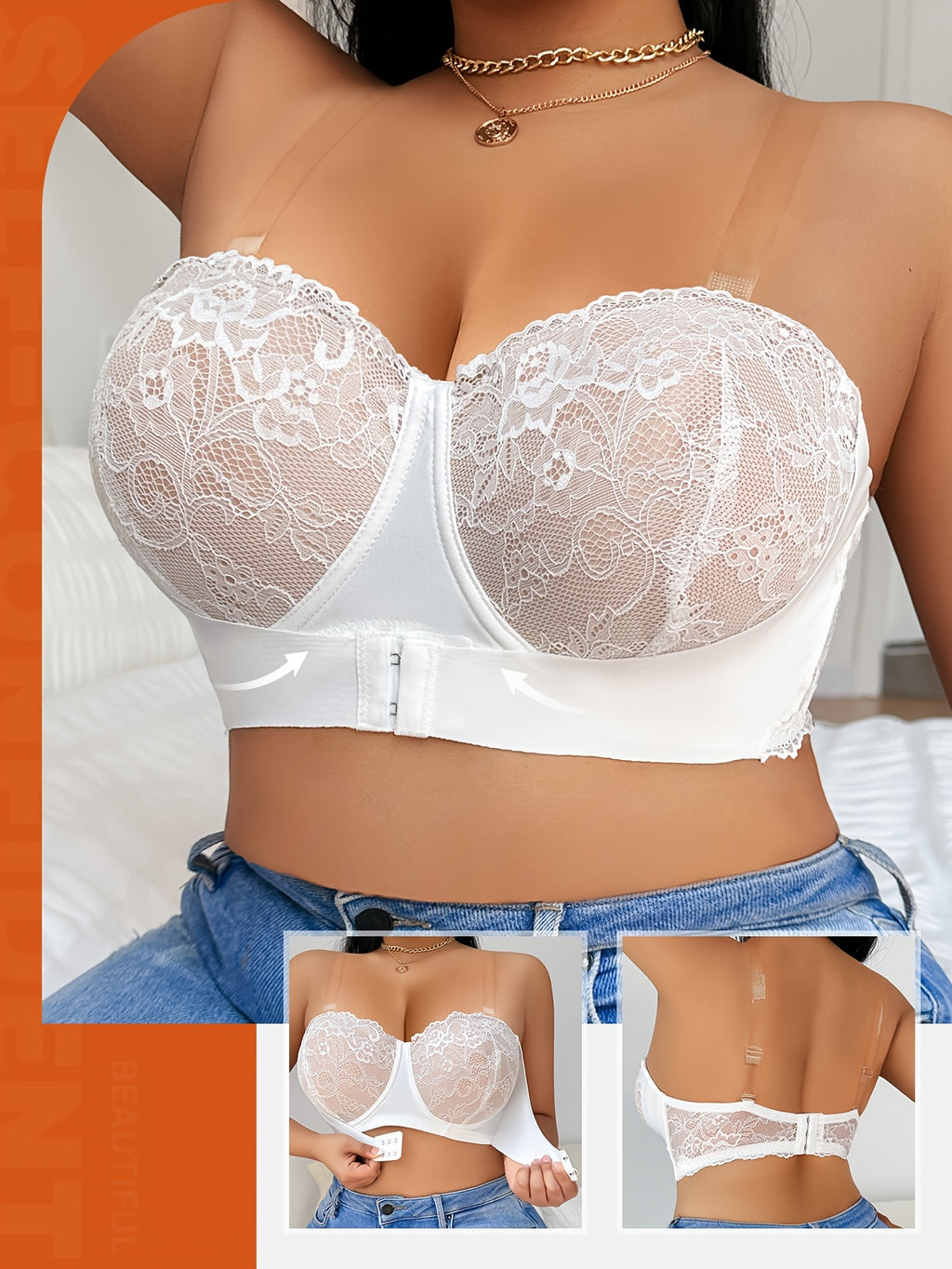 Bustier convertible grande taille — Dentelle blanche ou noire