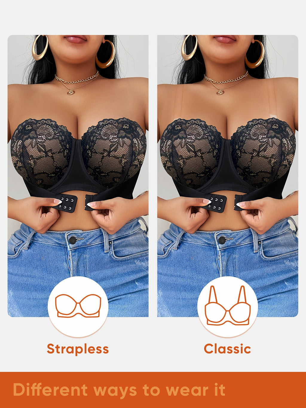 Bustier convertible grande taille — Dentelle blanche ou noire
