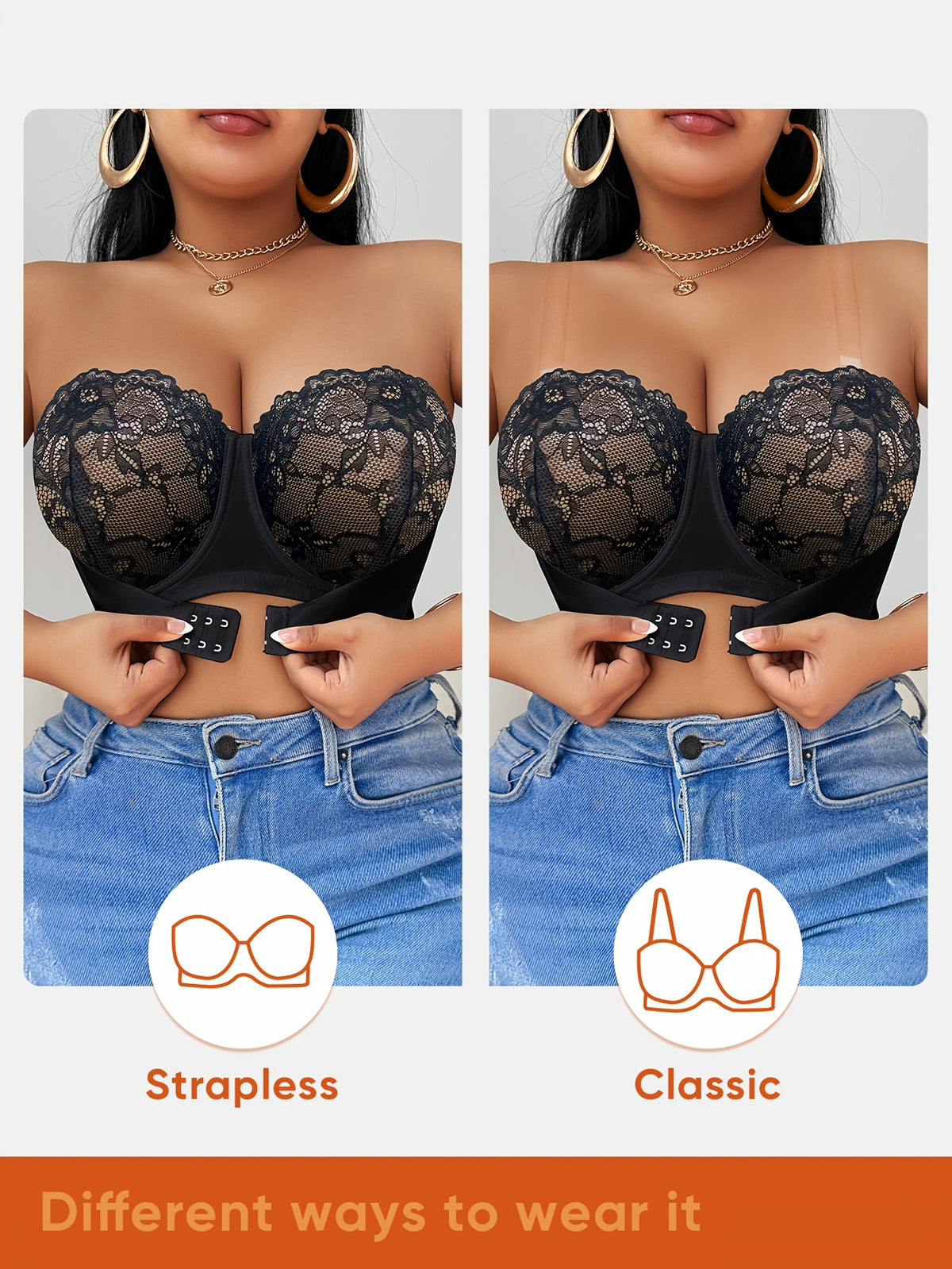 Bustier convertible grande taille — Dentelle blanche ou noire