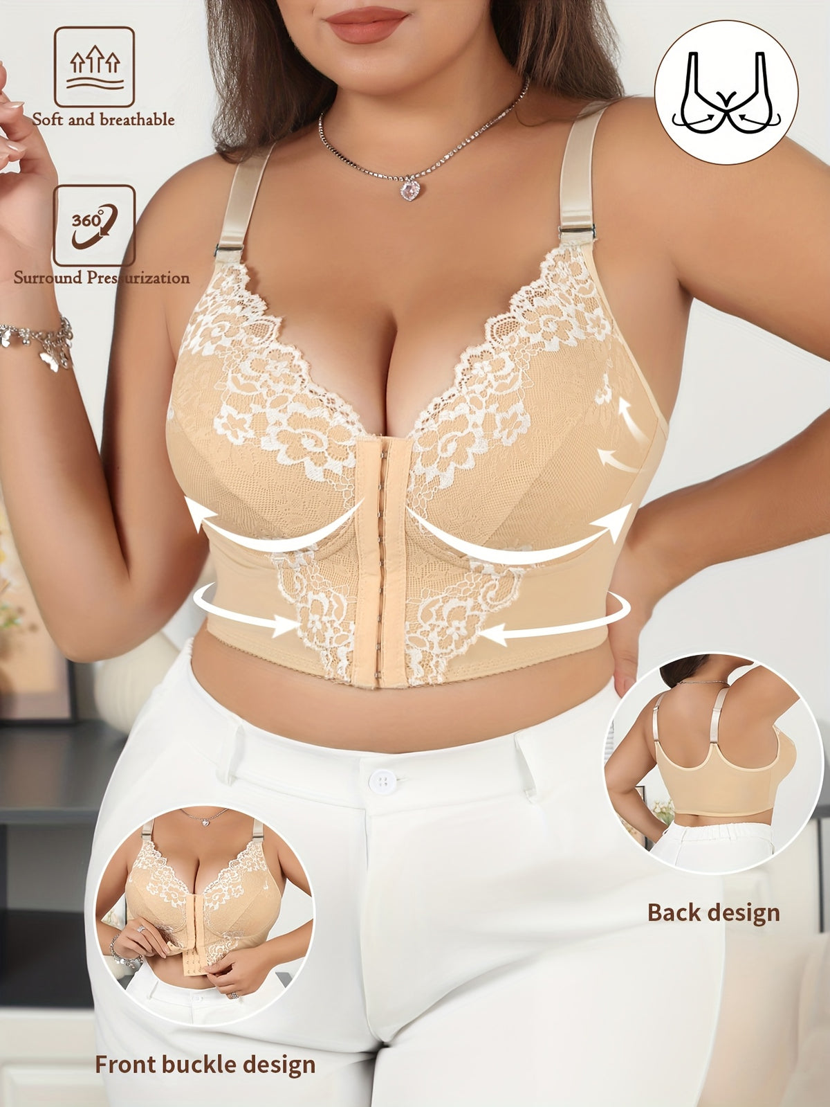 Soutien-gorge bustier grande taille — Dentelle écrue, satin