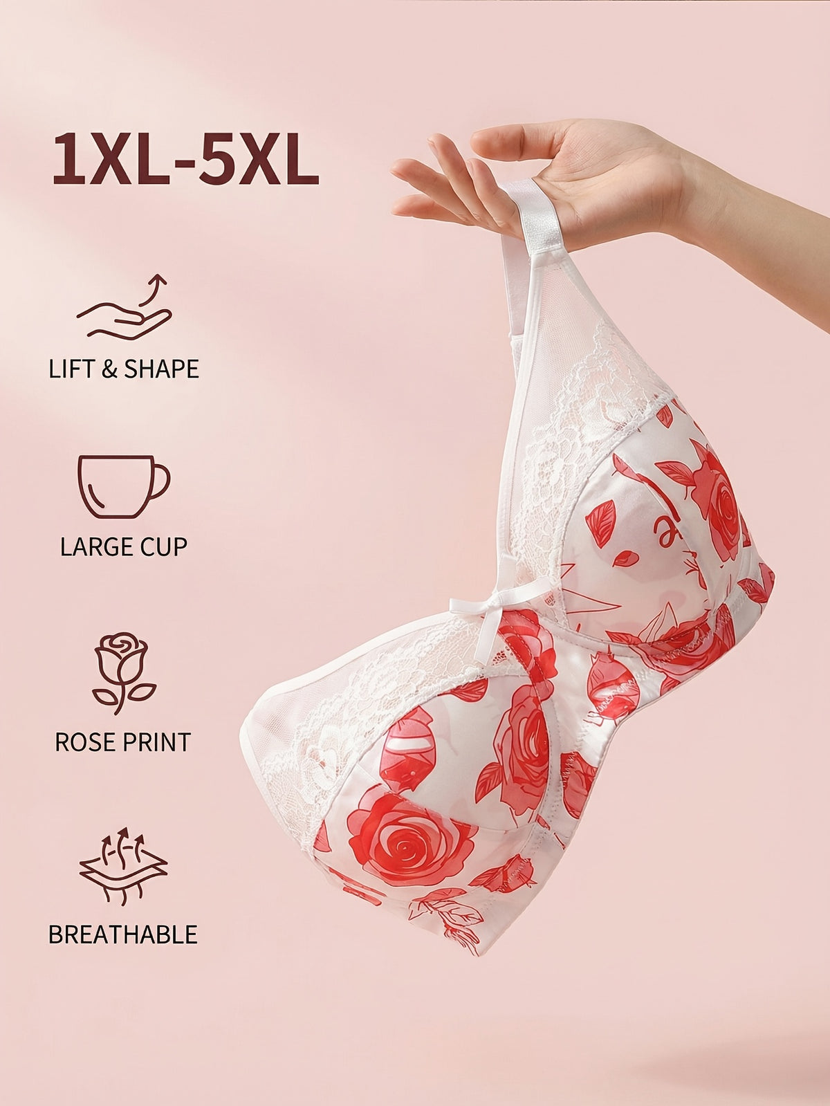 Soutien-gorge bustier grande taille — Imprimé roses rouges