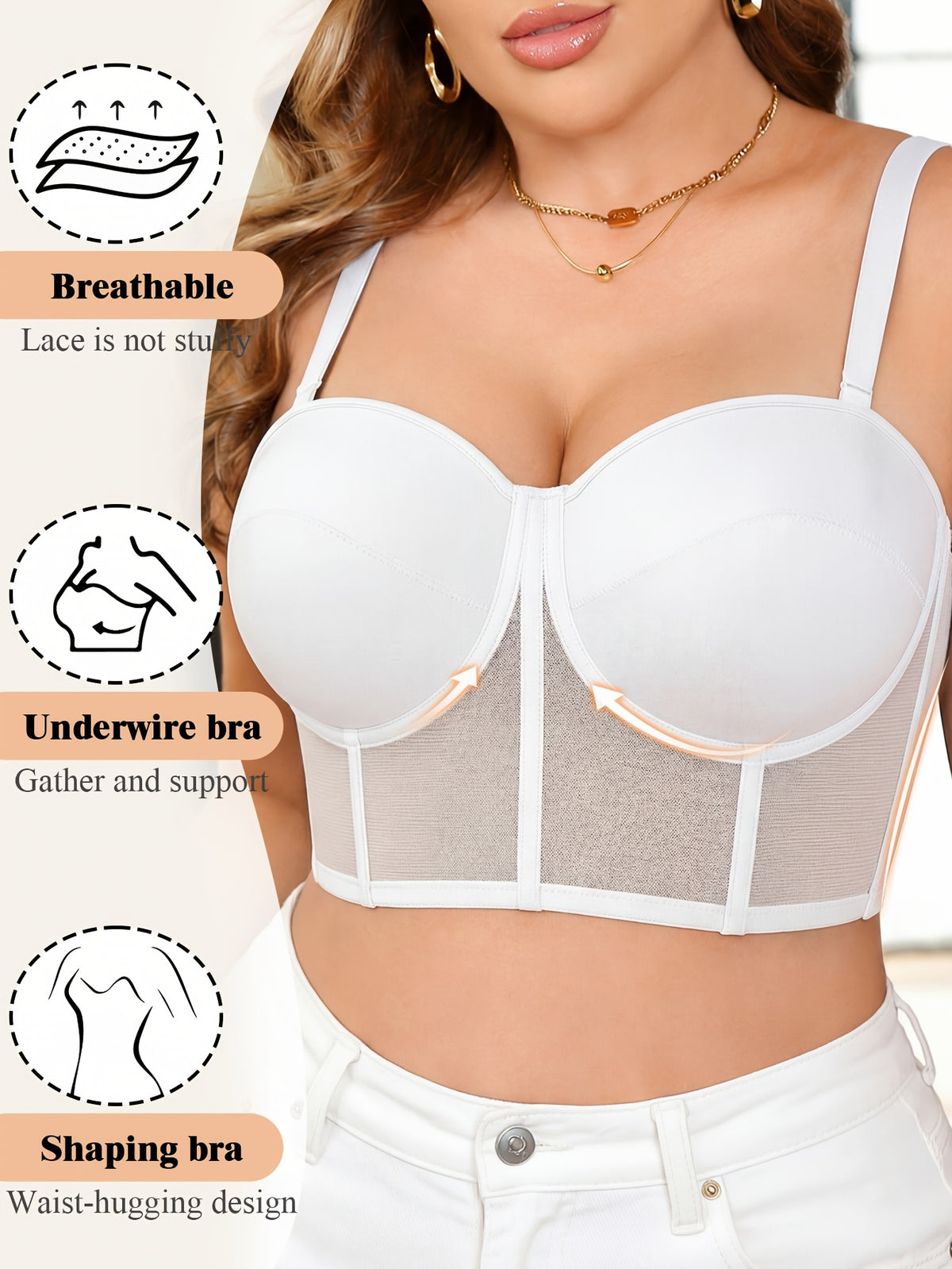 Soutien-gorge bustier grande taille, tulle à baleines