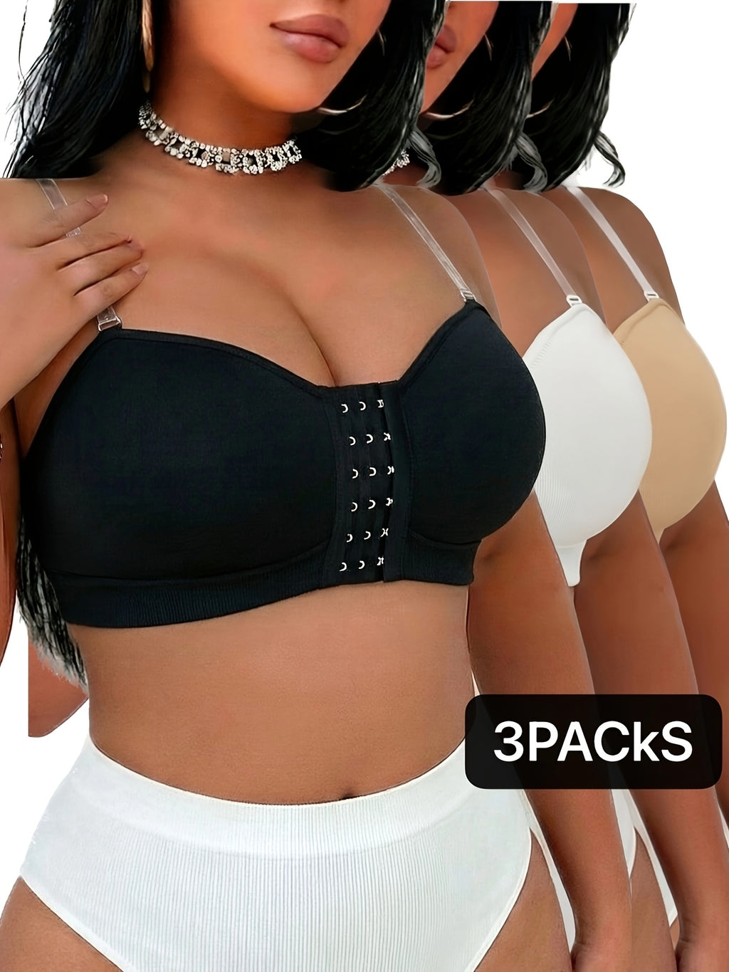 Soutien-gorge bustier grande taille — Lot de 3, agrafes devant