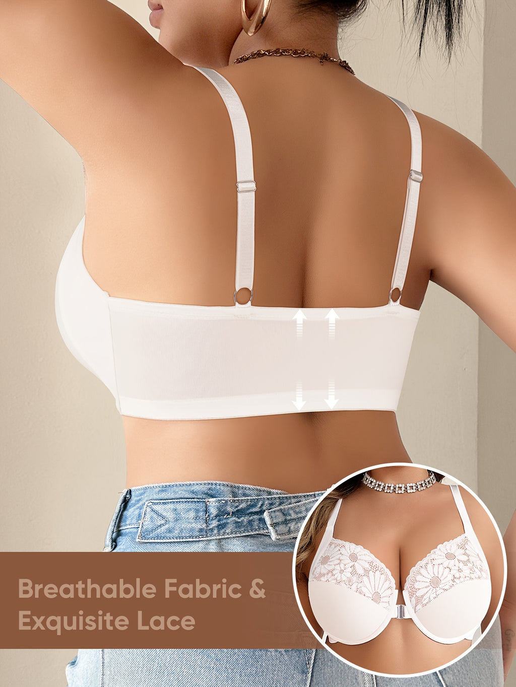 Soutien-gorge grande taille à clip — Dentelle marguerite ajourée