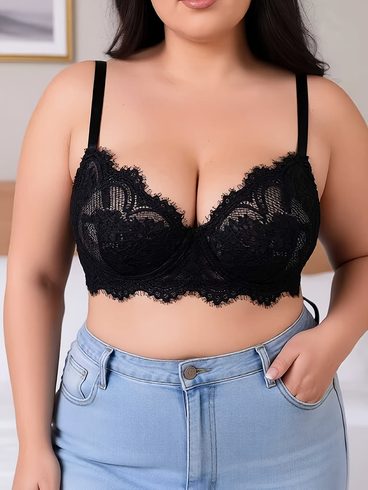 Soutien-gorge grande taille, dentelle à cils sur armature