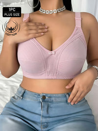 Soutien-gorge grande taille — Coton nervuré, nu, bleu, rose
