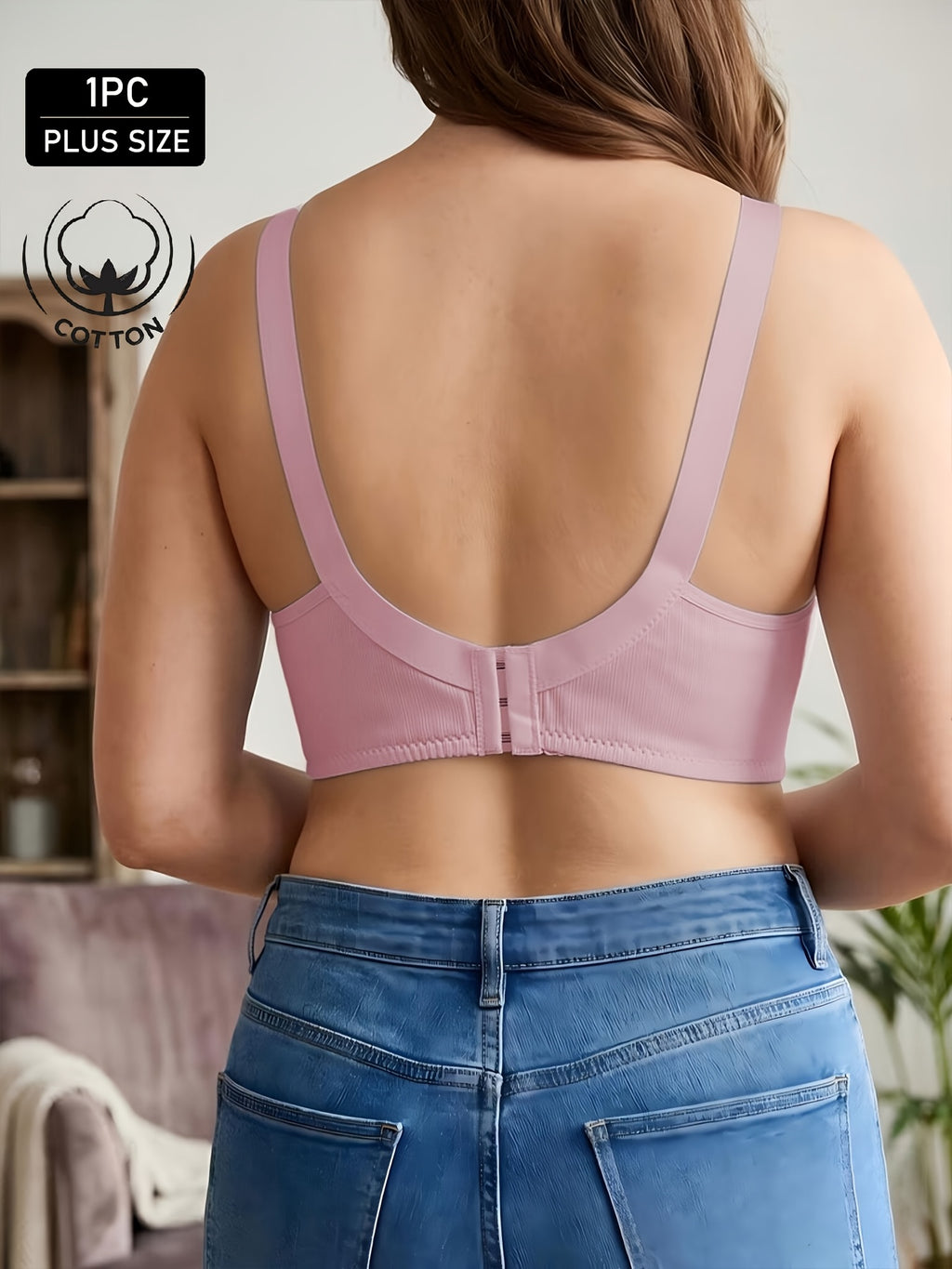 Soutien-gorge grande taille — Coton nervuré, nu, bleu, rose