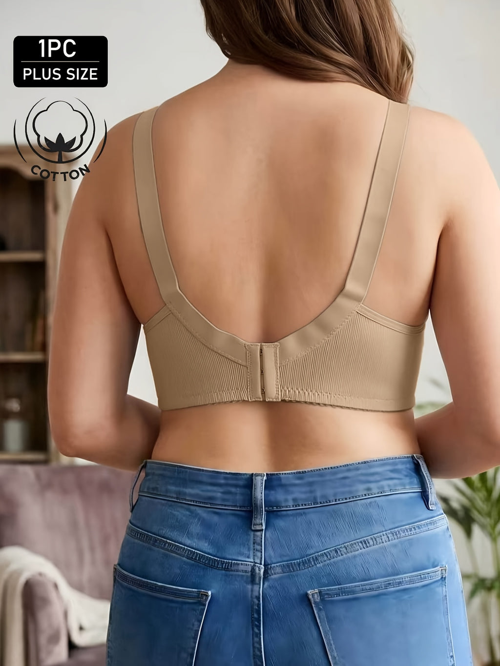 Soutien-gorge grande taille — Coton nervuré, nu, bleu, rose