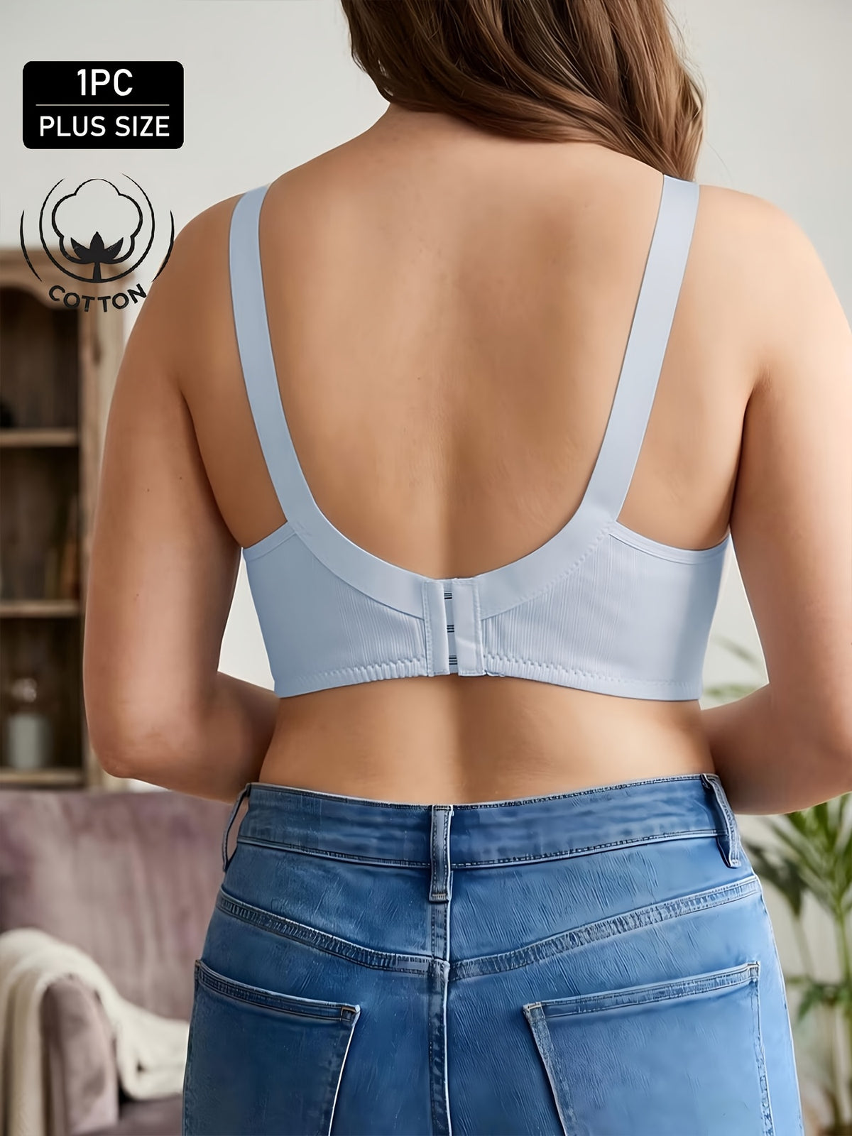 Soutien-gorge grande taille — Coton nervuré, nu, bleu, rose