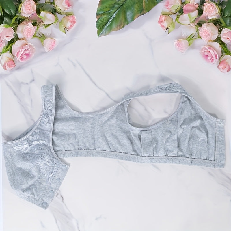 Soutien-gorge grande taille — Coton gris, boutons pression