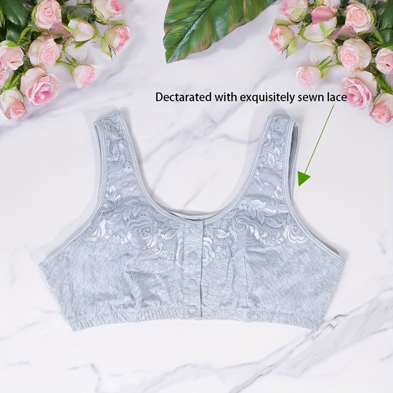 Soutien-gorge grande taille — Coton gris, boutons pression