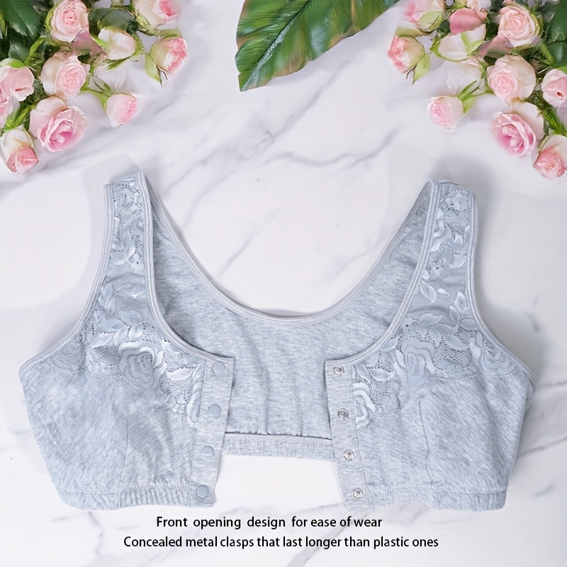 Soutien-gorge grande taille — Coton gris, boutons pression