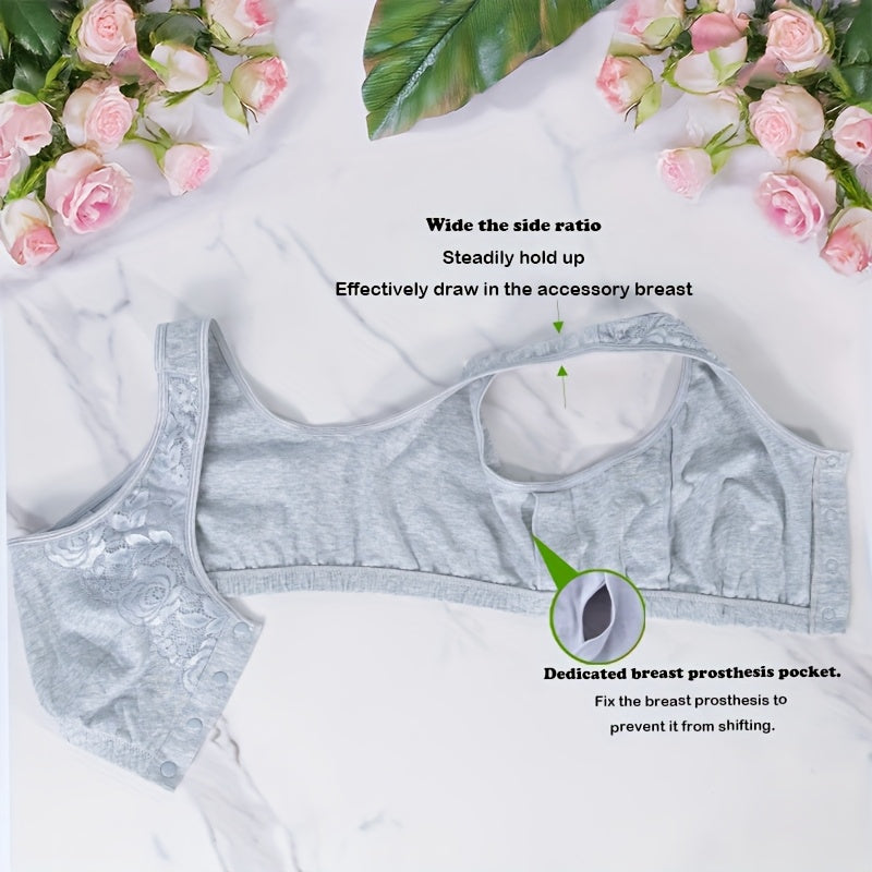 Soutien-gorge grande taille — Coton gris, boutons pression