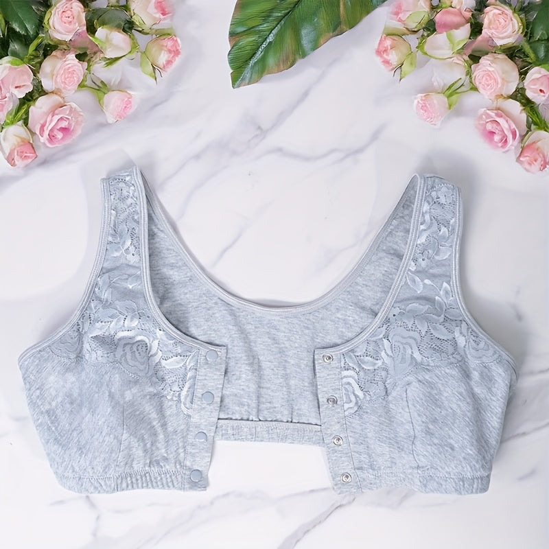Soutien-gorge grande taille — Coton gris, boutons pression