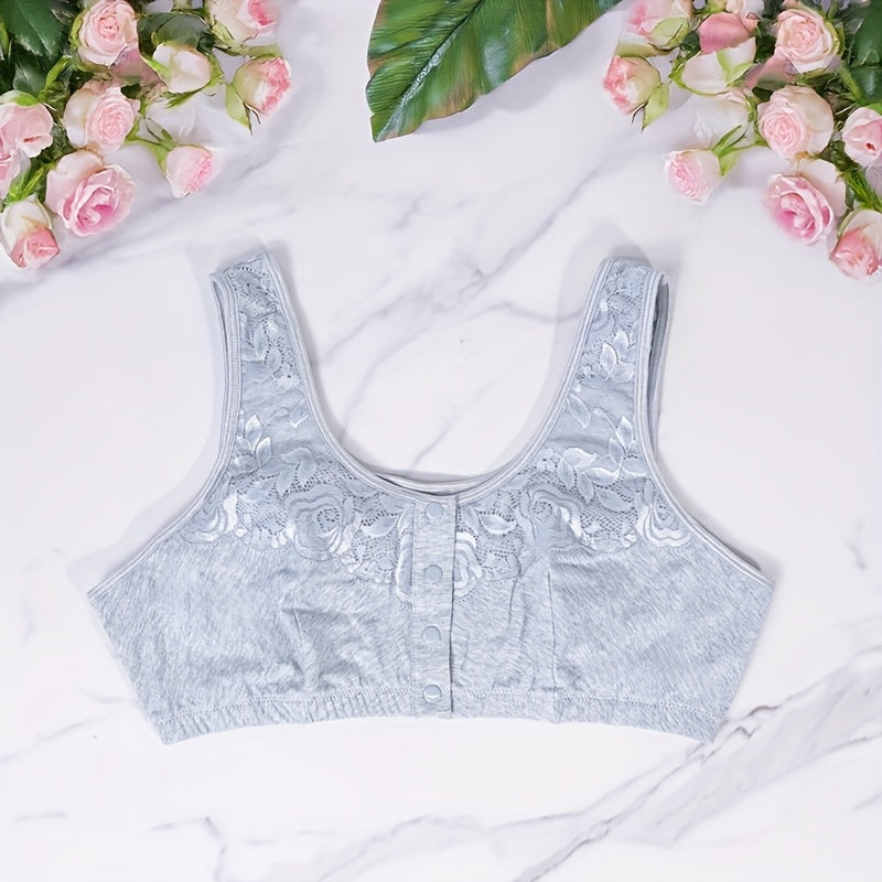 Soutien-gorge grande taille — Coton gris, boutons pression