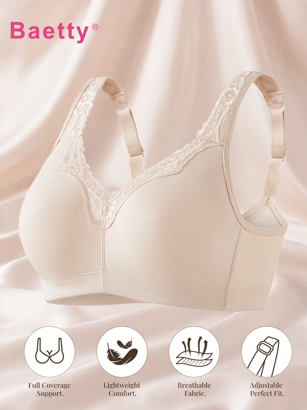 Soutien-gorge grande taille — Coton, feston de dentelle