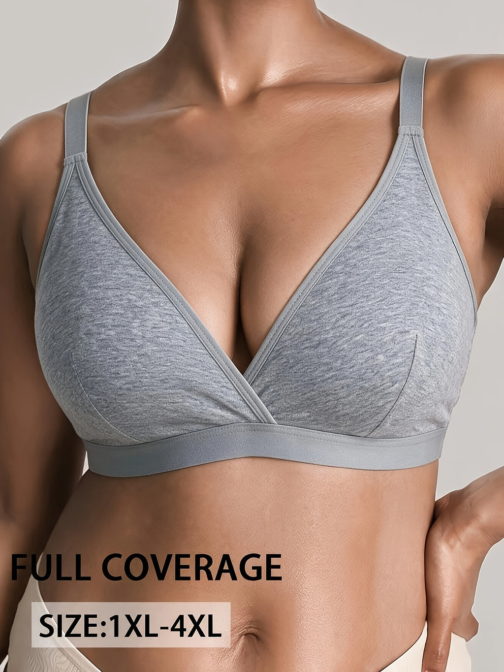 Soutien-gorge grande taille, coton, décolleté croisé