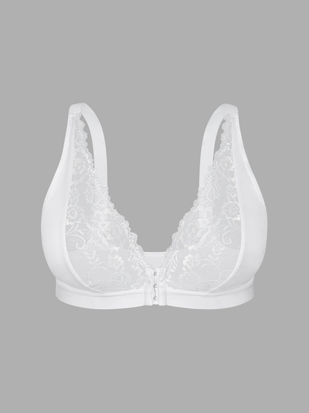 Soutien-gorge grande taille — Dentelle rosée, agrafes frontales