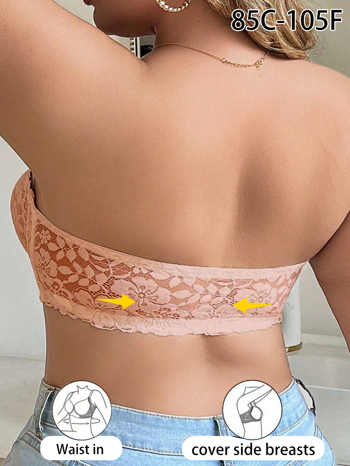 Soutien-gorge fermeture devant grande taille — Motif floral nude