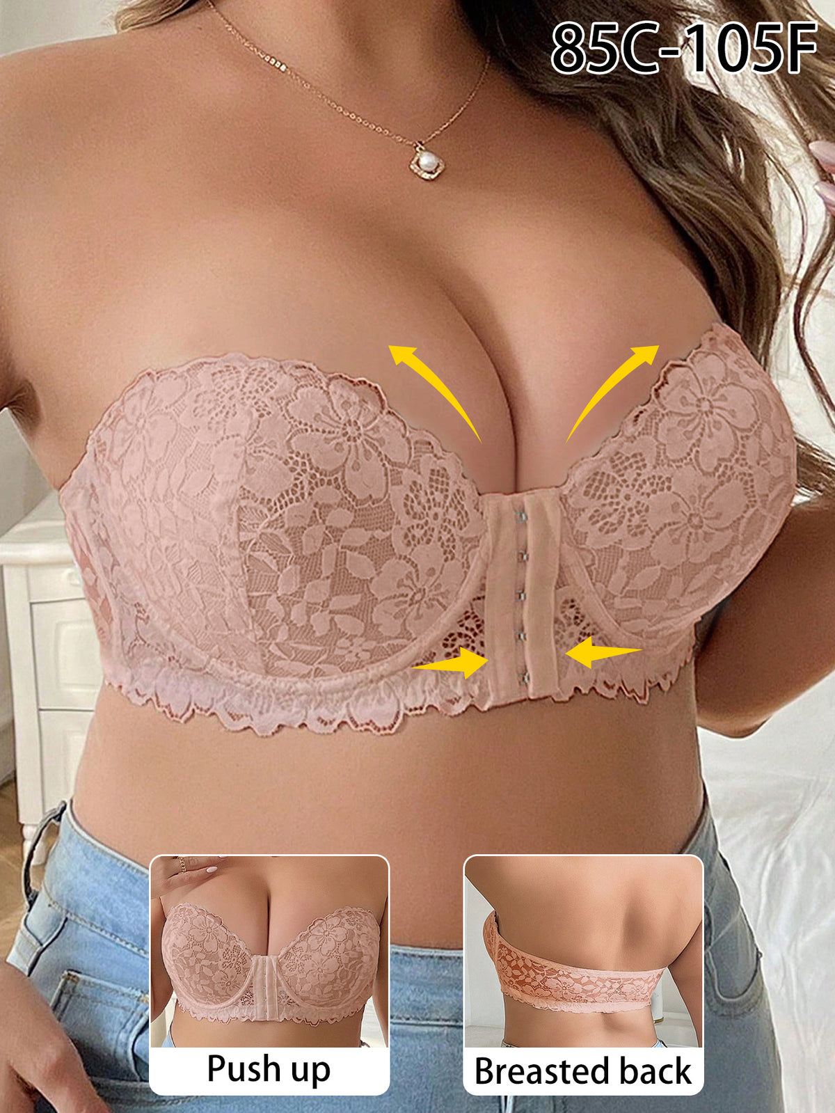 Soutien-gorge fermeture devant grande taille — Motif floral nude