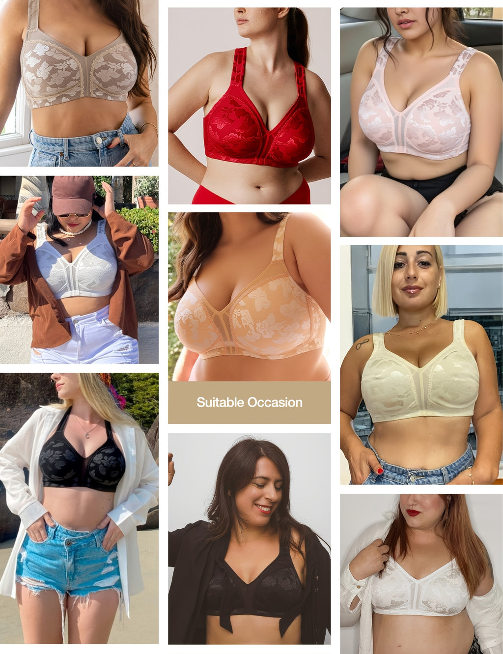 Soutien-gorge grande taille — Roses ajourées, quatre teintes