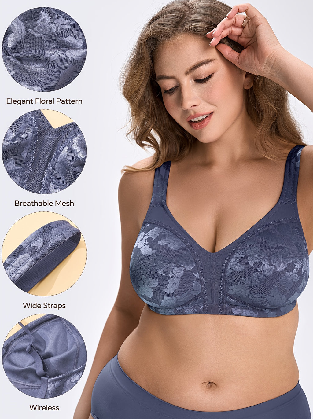 Soutien-gorge grande taille — Roses ajourées, quatre teintes