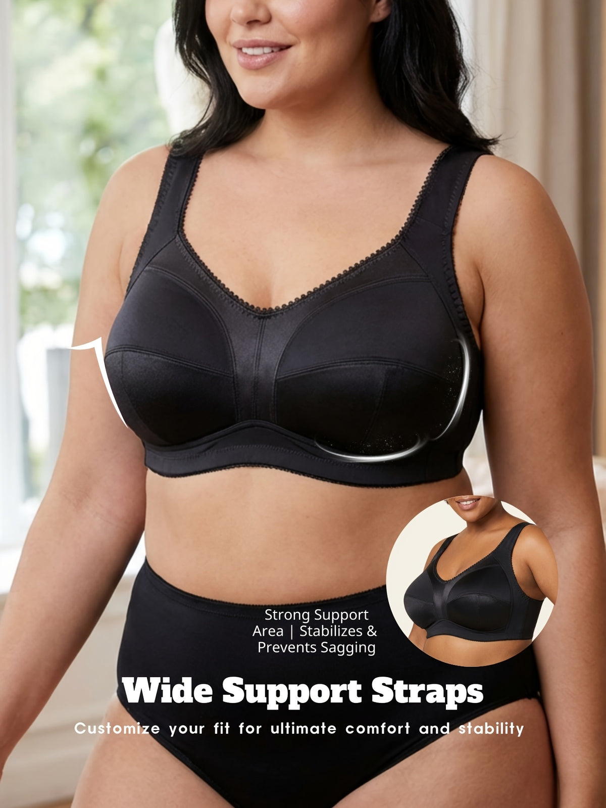 Soutien-gorge grande taille — Bonnet satiné, côtés hauts
