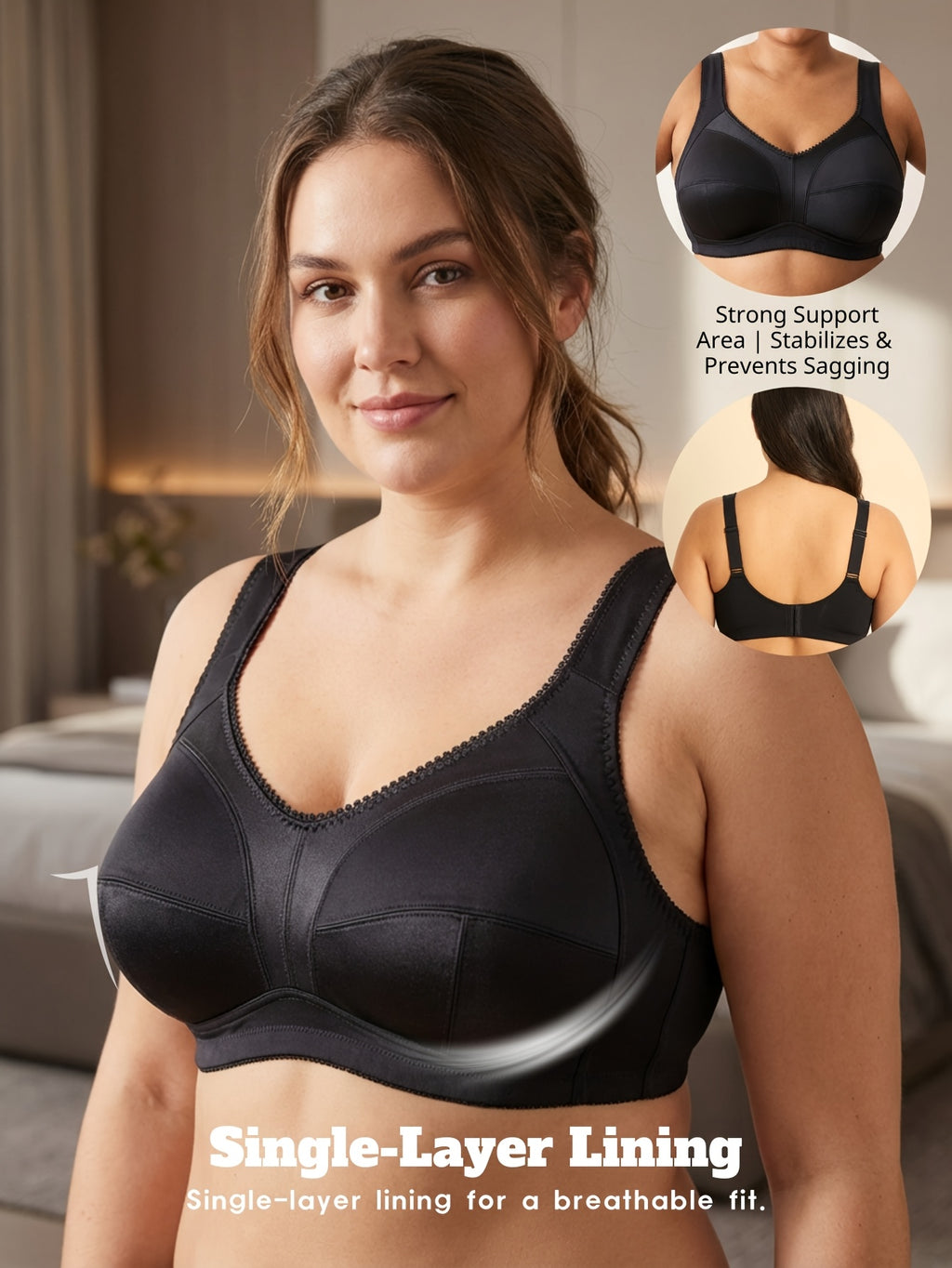 Soutien-gorge grande taille — Bonnet satiné, côtés hauts