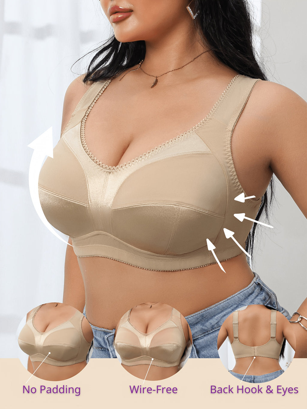 Soutien-gorge grande taille — Bonnet satiné, côtés hauts