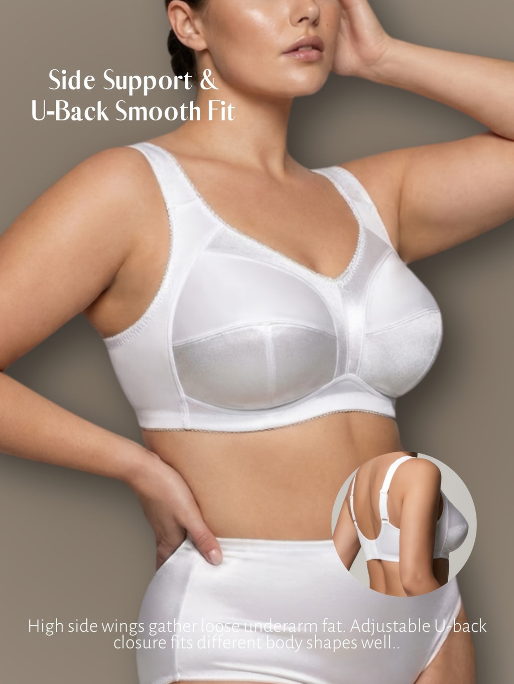 Soutien-gorge grande taille — Bonnet satiné, côtés hauts