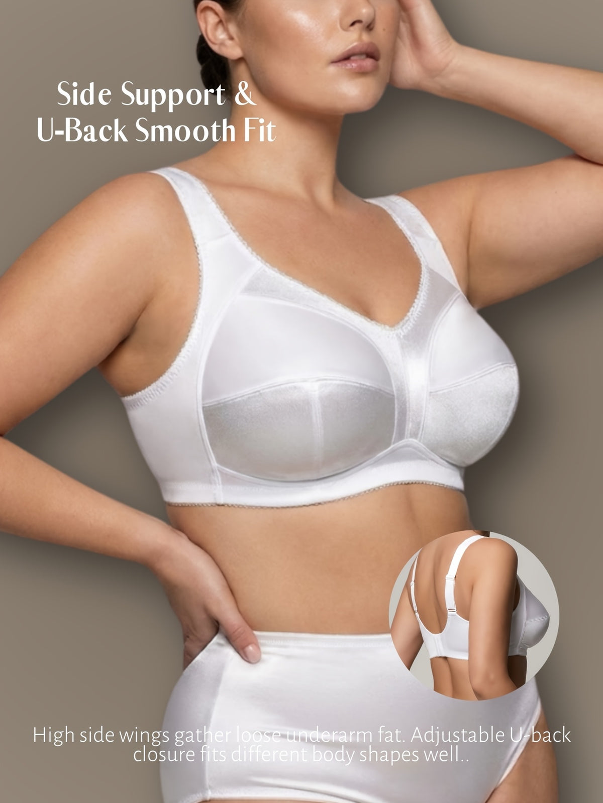 Soutien-gorge grande taille — Bonnet satiné, côtés hauts