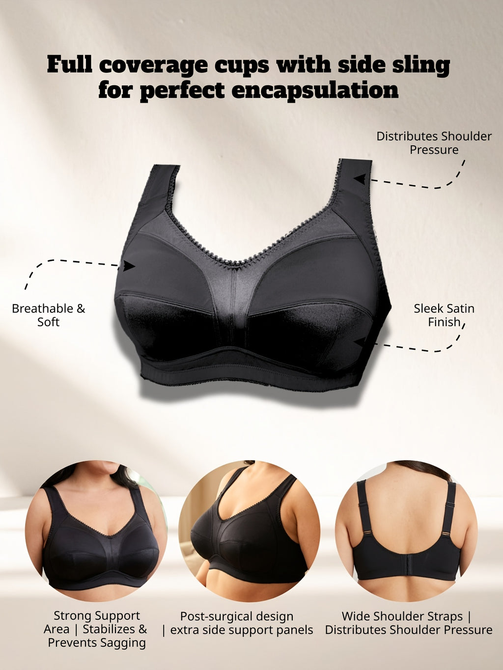 Soutien-gorge grande taille — Bonnet satiné, côtés hauts