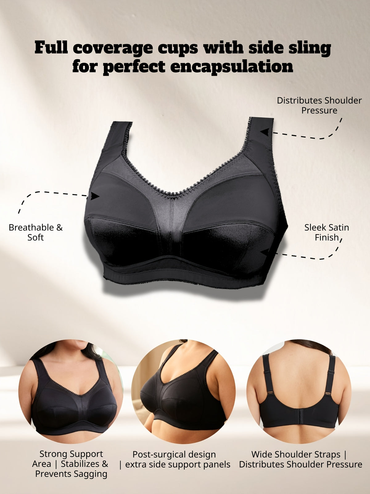 Soutien-gorge grande taille — Bonnet satiné, côtés hauts