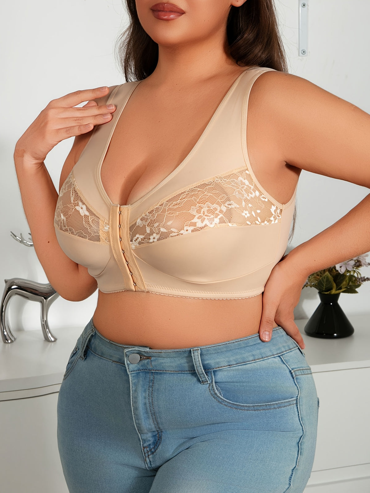 Soutien-gorge couvrant grande taille, bande de dentelle