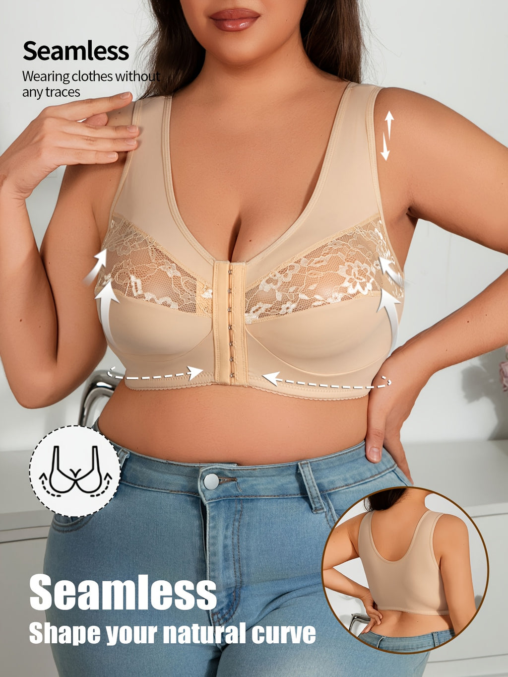 Soutien-gorge couvrant grande taille, bande de dentelle