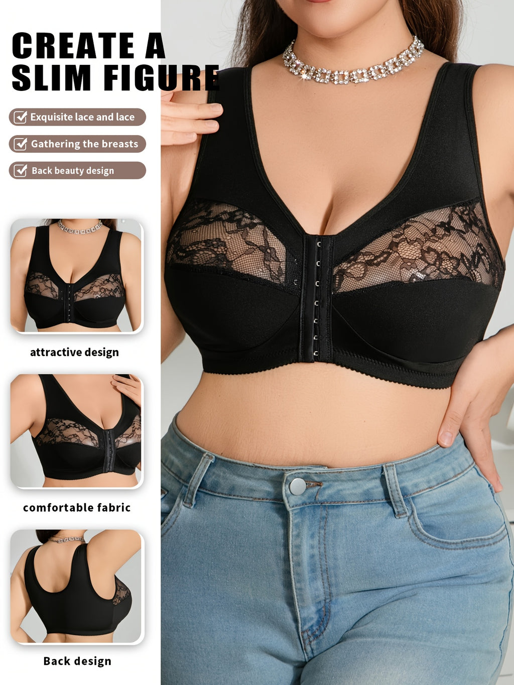 Soutien-gorge couvrant grande taille, bande de dentelle